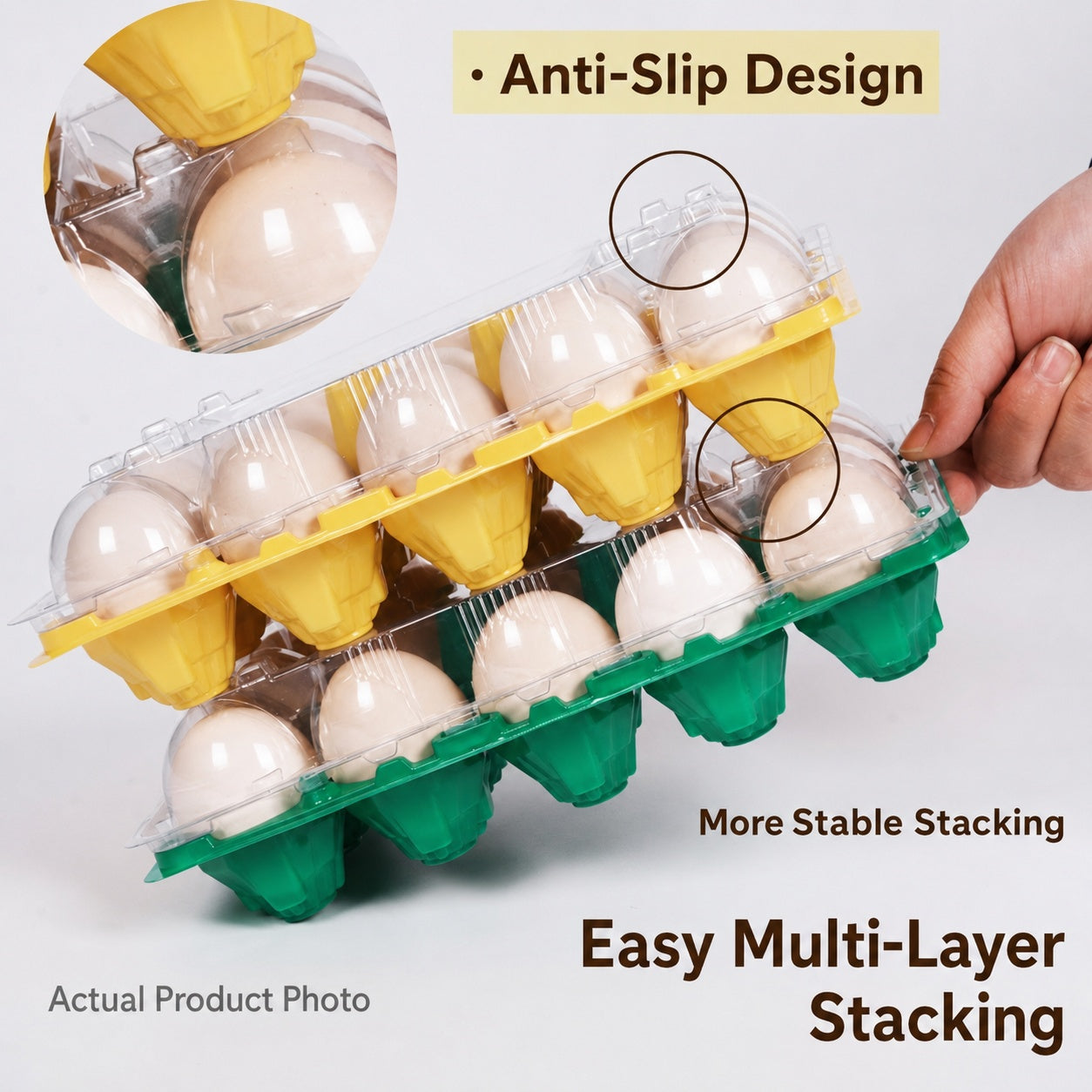 Stackable Plastic Egg Trays with Anti-Slip Design