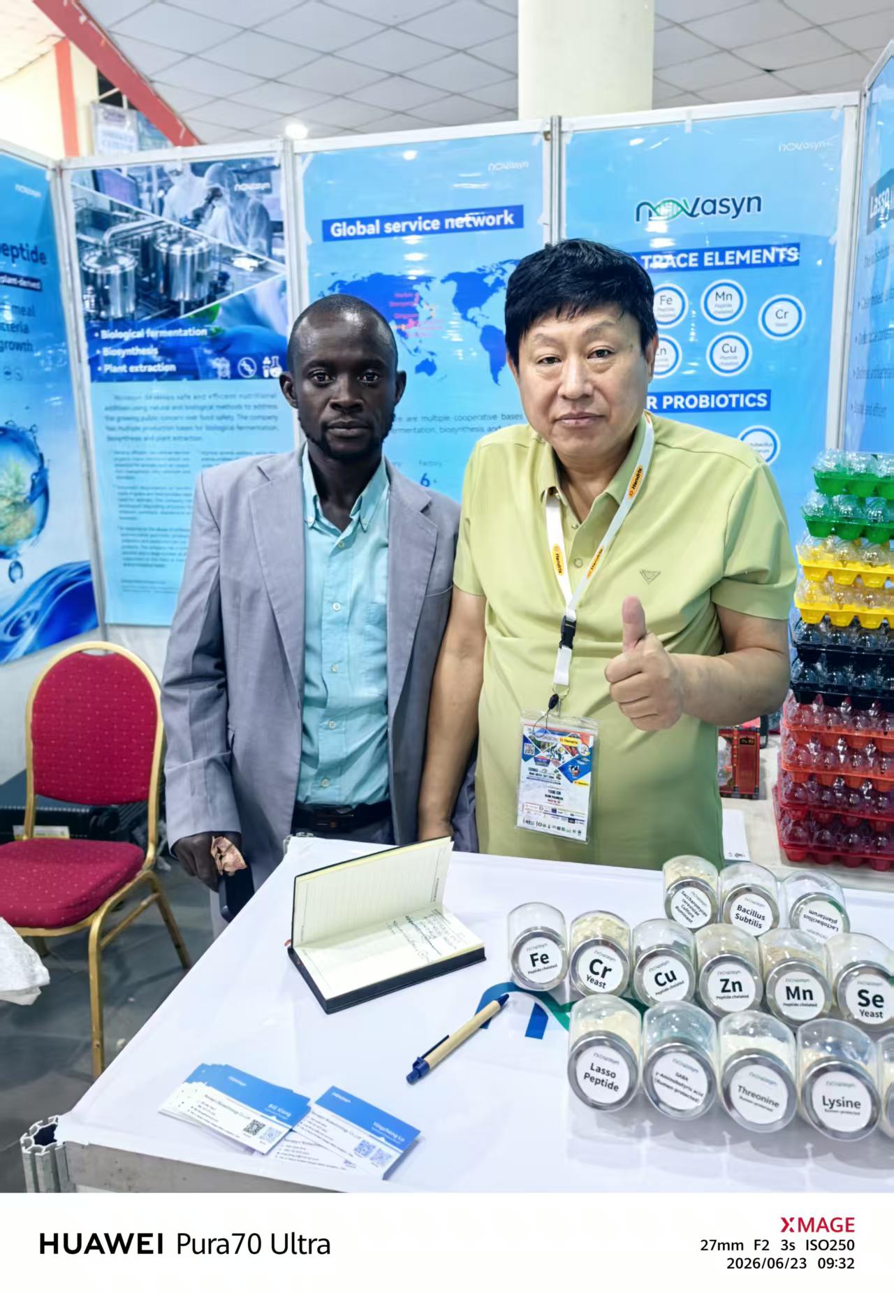 Plastic egg tray supplier displaying colorful egg trays at an international trade exhibition