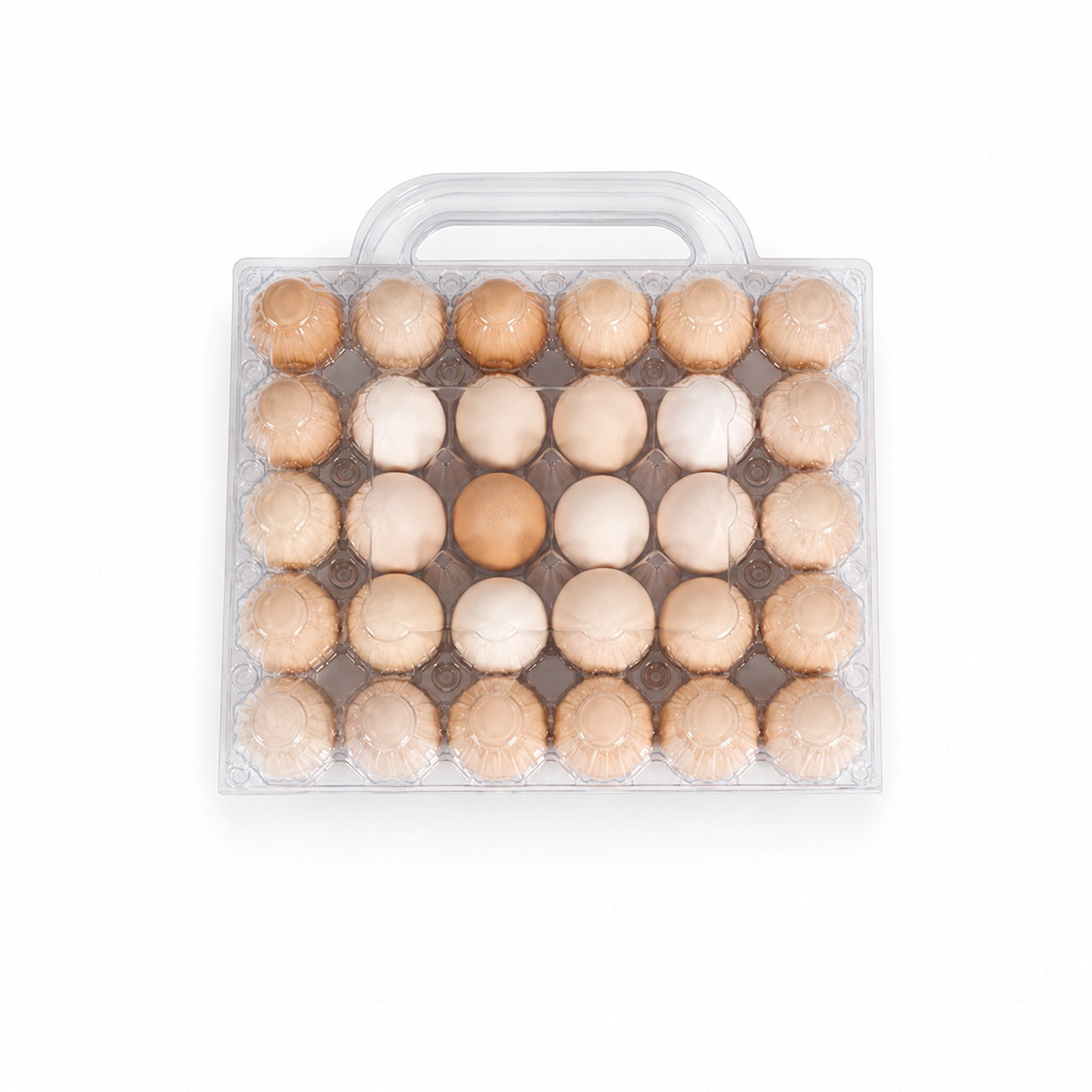 Transparent 30 egg small flat handle plastic egg tray for wholesale egg packaging